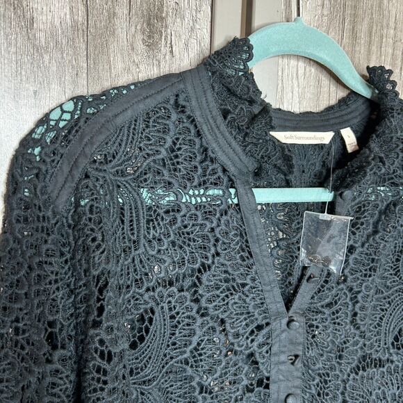 Soft Surroundings Lace Blouse Button Up Long sleeve Bohemian Artsy Size L - Picture 3 of 6